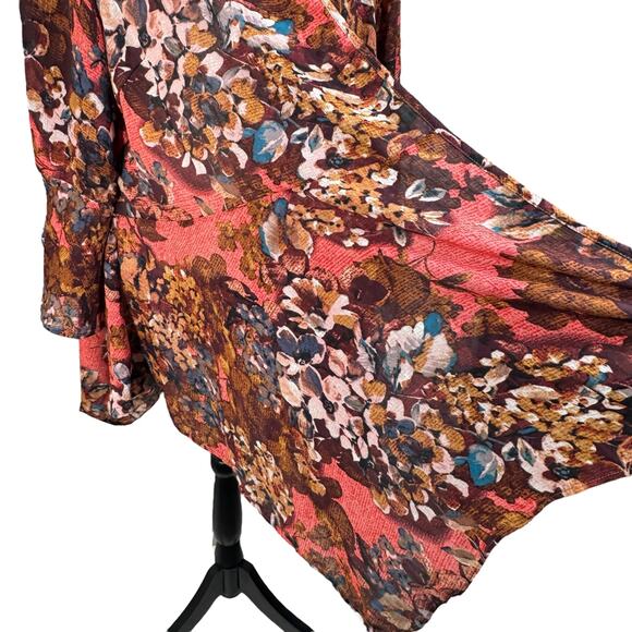Catherines 3X-Large Draped Kimono Floral 3/4 Bell Sleeve Semi-Sheer Asymmetrical - Picture 3 of 8